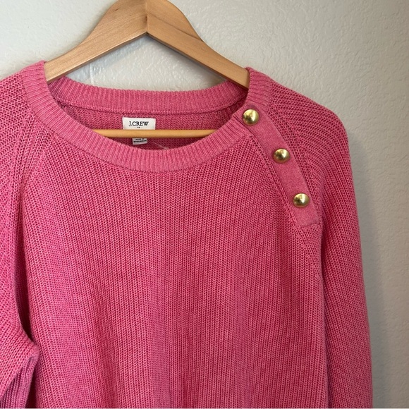 NWT, J Crew Women’s Button Raglan Crewneck Sweater in Heather Pink Coral, Large - Picture 4 of 7
